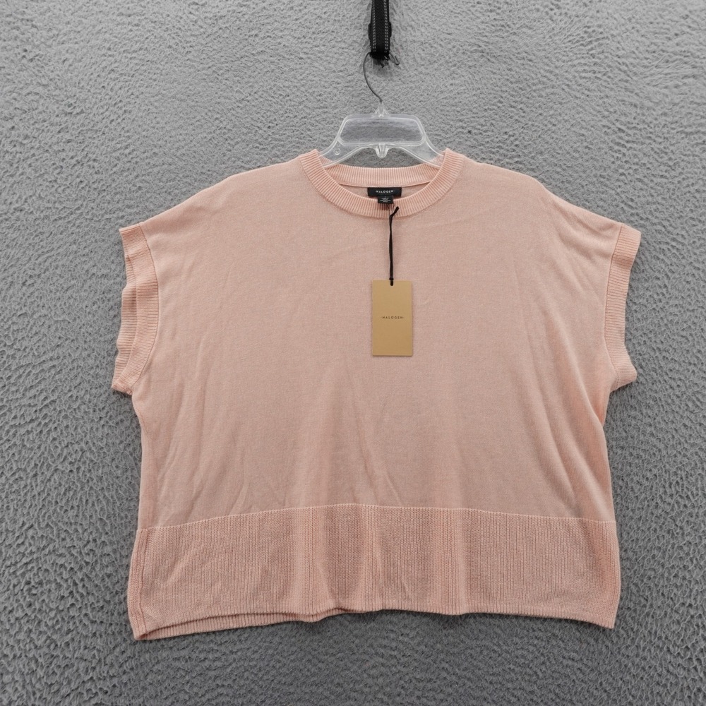Halogen Pink Knit Cropped Short Sleeve Sweater Top Women‎ Size Large NEW